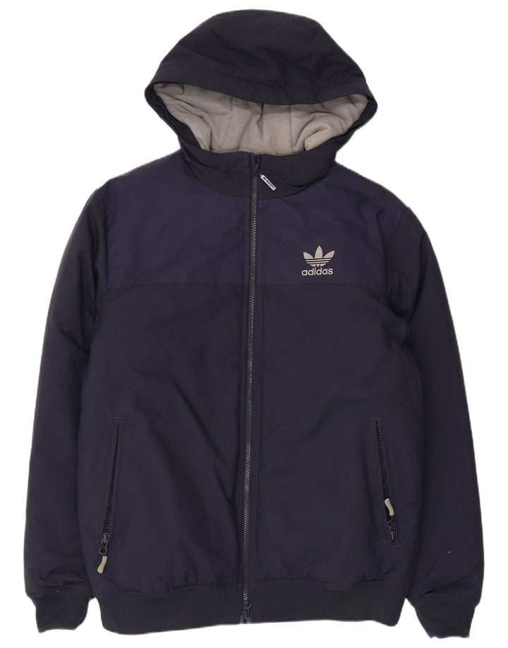 Adidas Herre Hooded Windbreaker Jacket UK 38 Medium Navy Blue Polyester