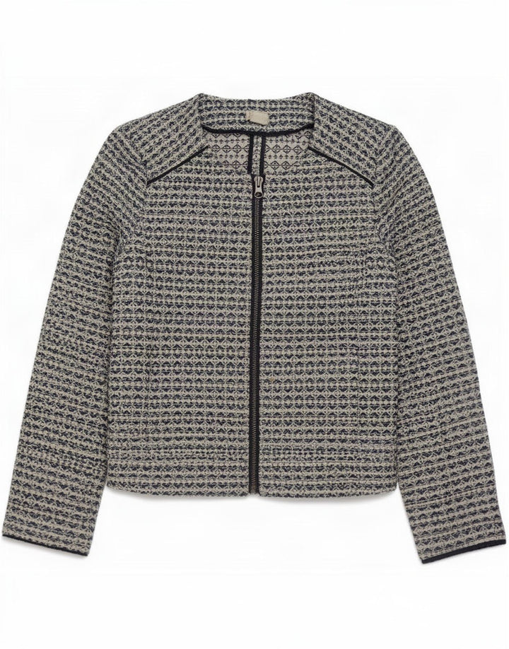 J. Crew Dame Blazerjakke med fuld lynlås UK 6 XS Grå Geometrisk Polyester