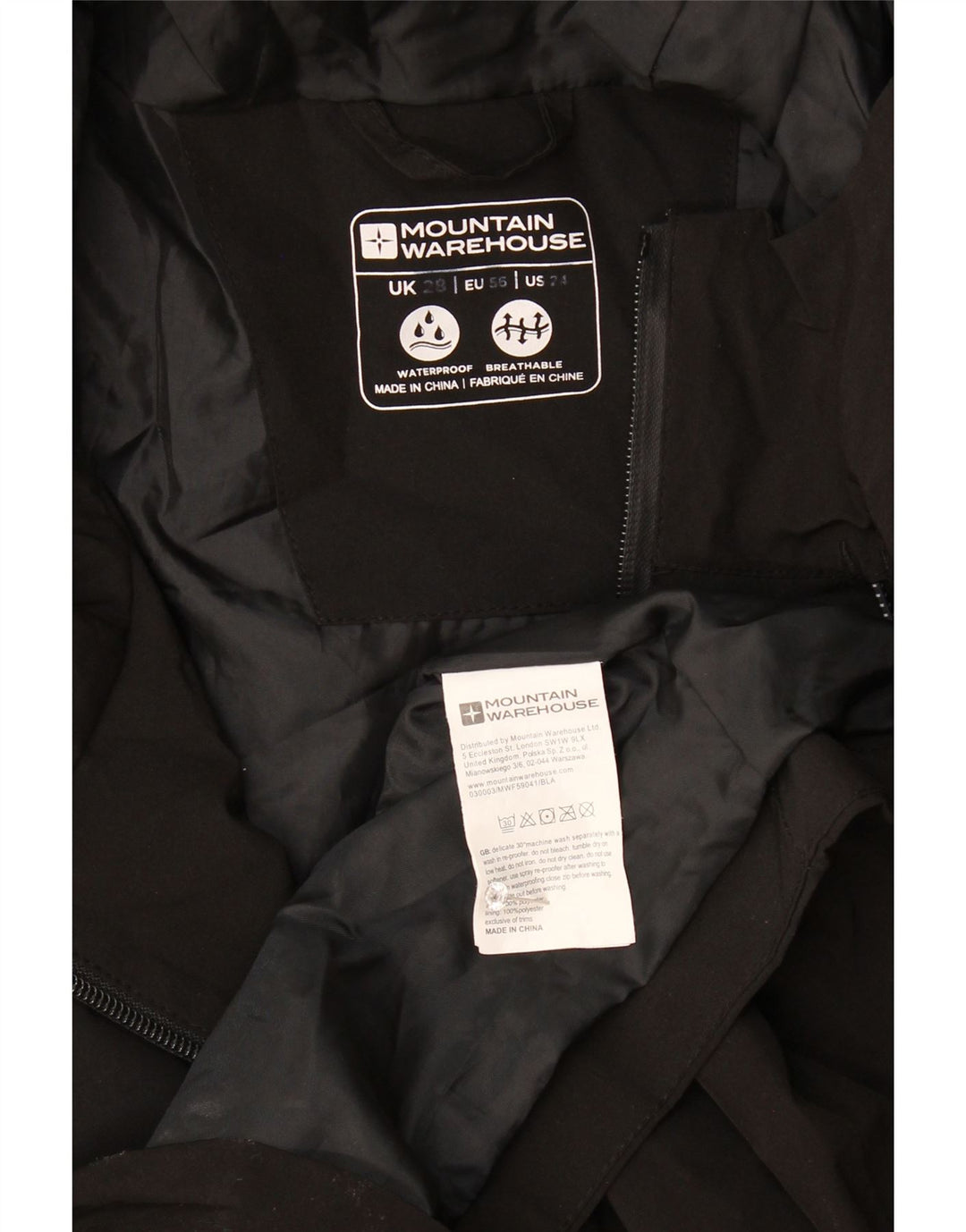 Mountain Warehouse Dame Regnfrakke med hætte UK 28 6XL Sort Polyester