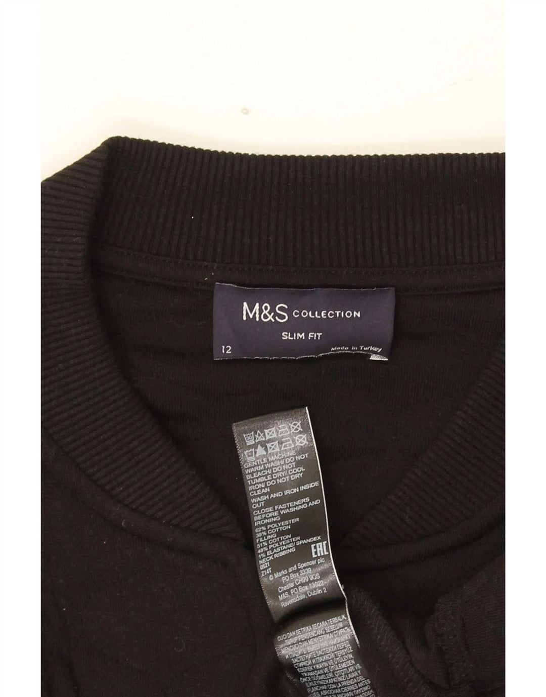 Marks & Spencer Dame Slim Fit Quiltet Jakke UK 12 Medium Sort Bomuld