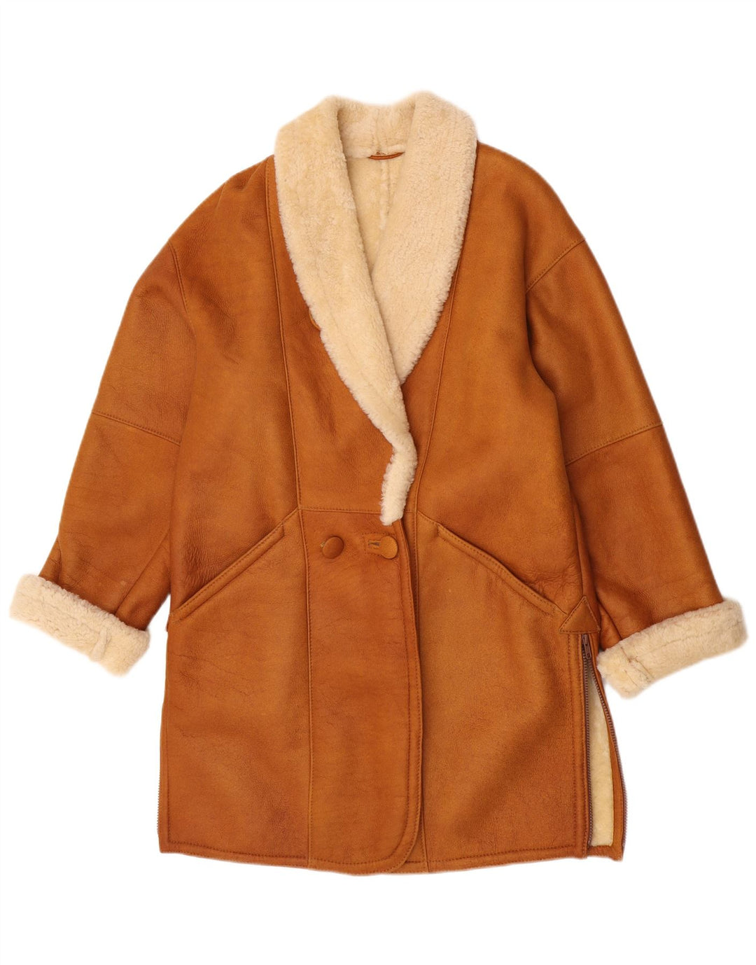 Vintage Dame Shearling Coat UK 14 Medium Brown
