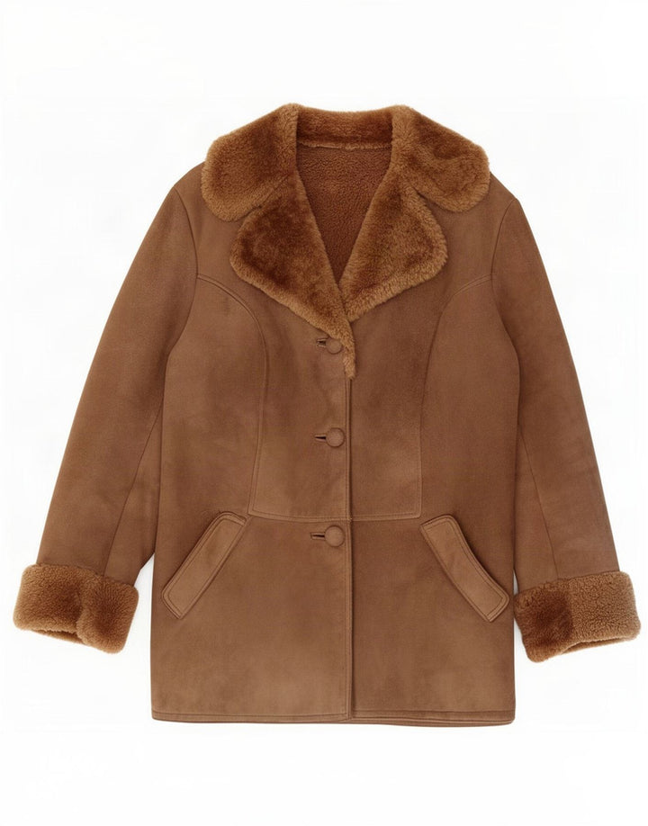 Vintage Dame Shearling Jacket UK 14 Large Brown