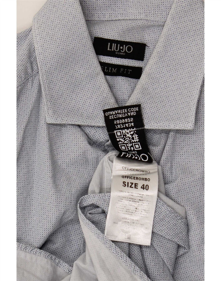 Liu Jo Herre Slim Fit Skjorte Størrelse 40 Medium Blå Geometrisk Bomuld