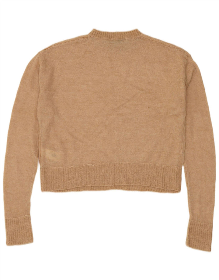 ZARA Womens Crop Crew Neck Jumper Sweater UK 10 Small Beige Uld