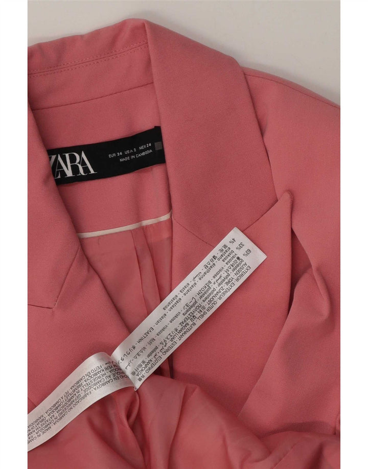Zara Dame 1 Knap Blazer Jakke EU 34 2XS Pink Polyester