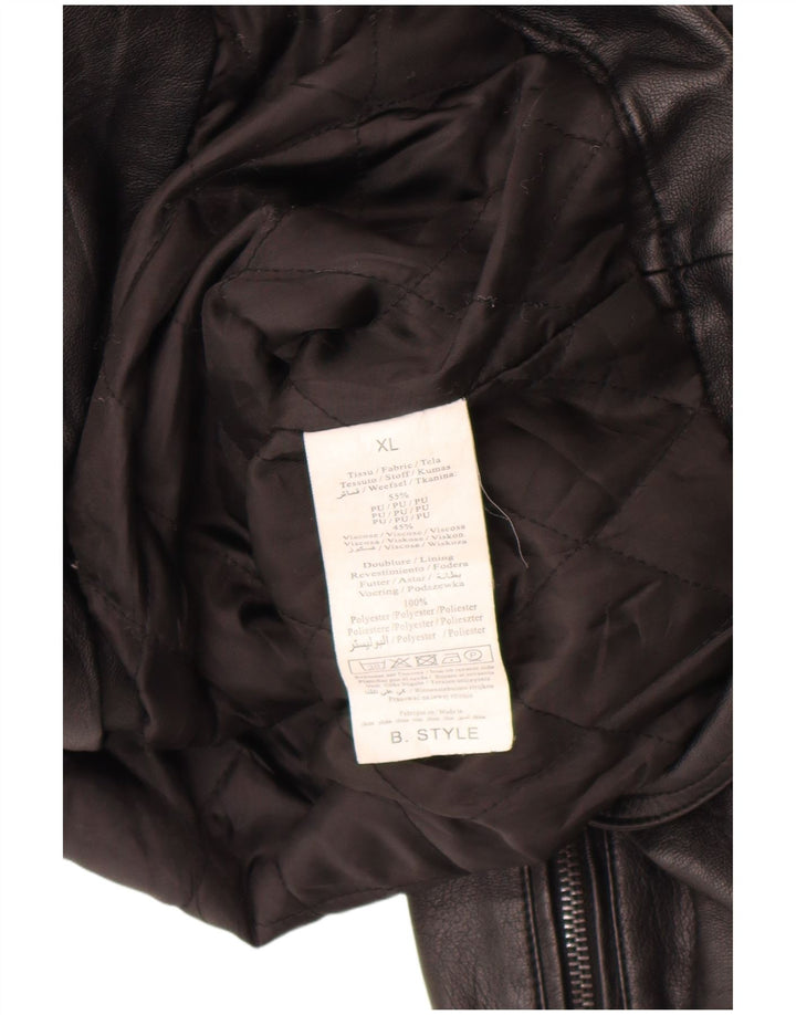 Vintage dame bikerjakke i imiteret læder UK 18 XL sort polyurethan