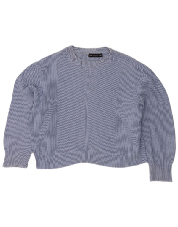 MARKS & SPENCER Womens Crop Crew Neck Jumper Sweater UK 14 Medium Blue