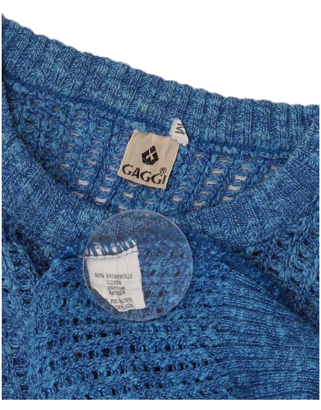 VINTAGE Herre sweater med rund hals, medium blå flækket bomuld