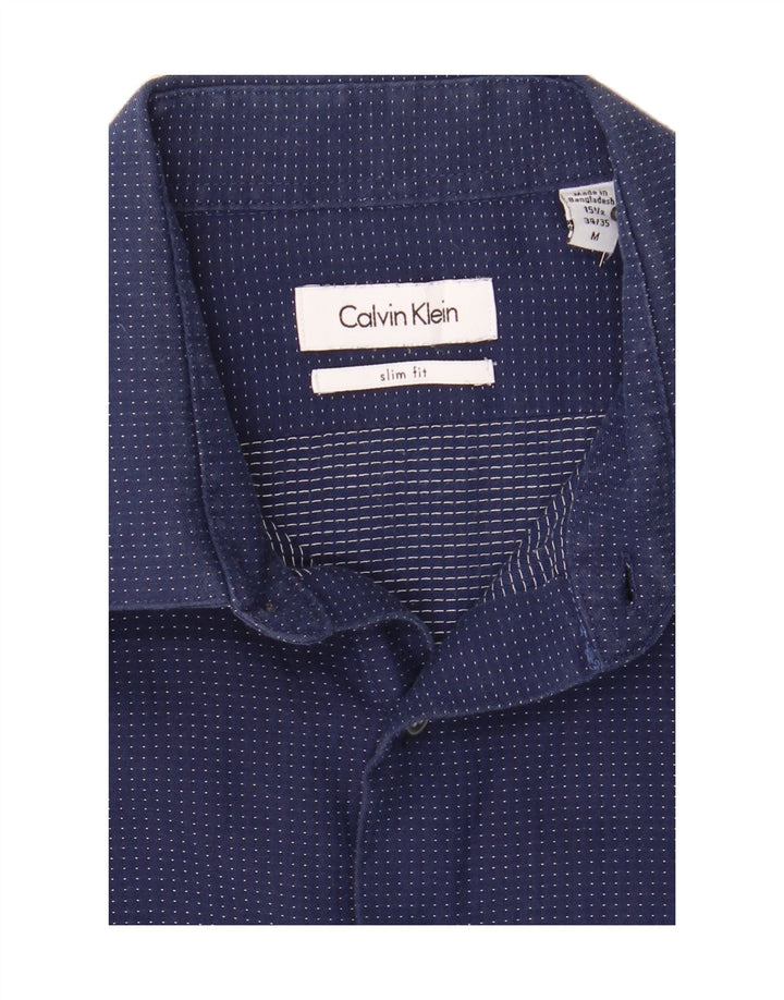 CALVIN KLEIN Mens Slim Fit Shirt Size 15 1/2 Medium Navy Blue Spotted Vintage Calvin Klein and Second-Hand Calvin Klein from Messina Hembry 