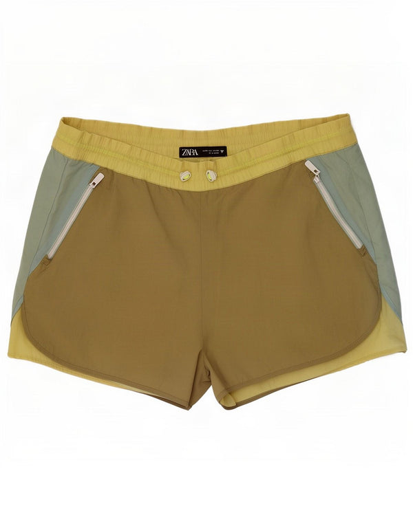 Zara Sportsshorts til kvinder UK 12 Medium Khaki Colourblock Nylon