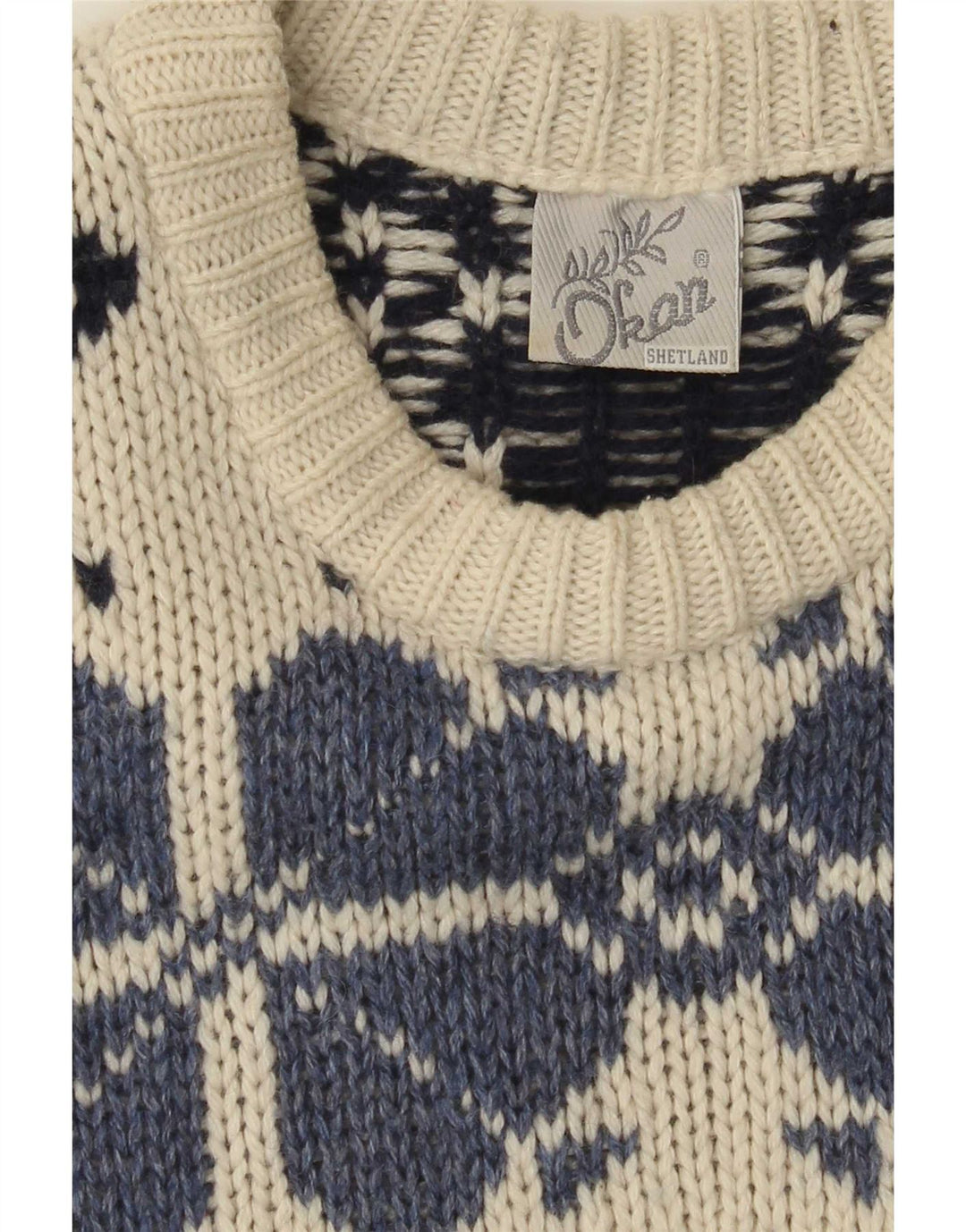 Shetland Herre trøje med rund hals, stor Off White Fair Isle