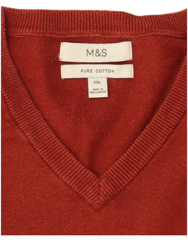 Marks & Spencer Herre V-hals sweater 2XL rødbrun bomuld