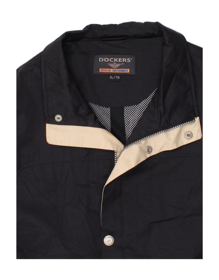 DOCKERS Mens Windbreaker Jacket UK 42 XL Navy Blue Cotton Vintage Dockers and Second-Hand Dockers from Messina Hembry 