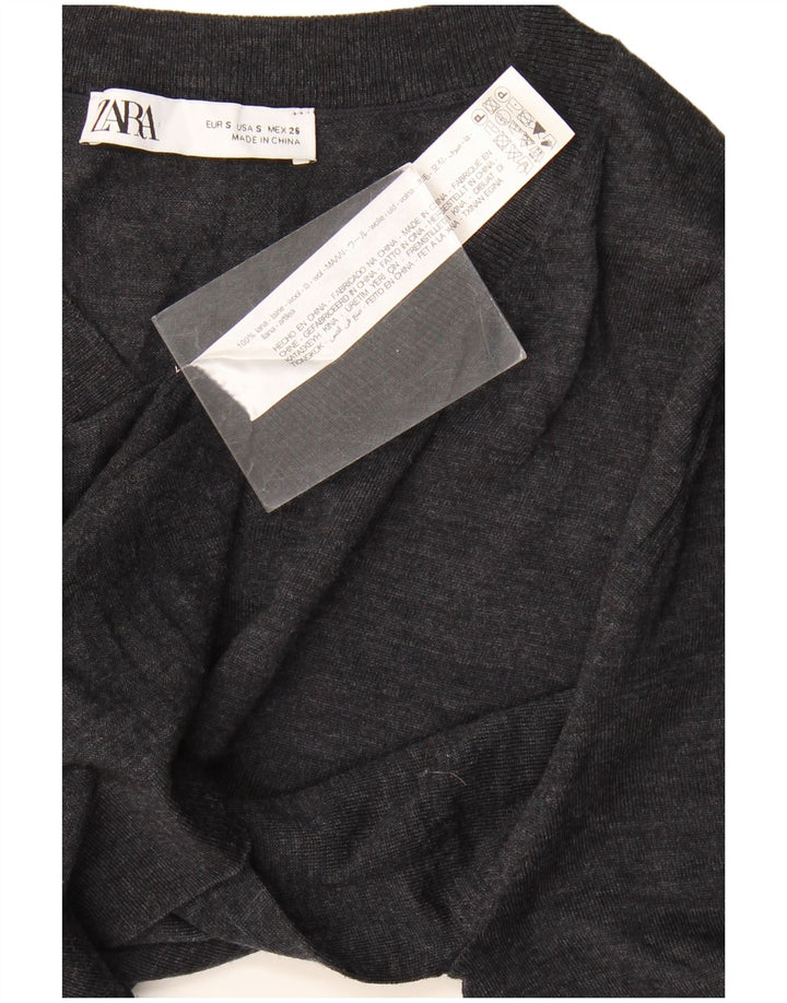 Zara Dame V-hals sweater UK 10 Small Navy Blue Wool