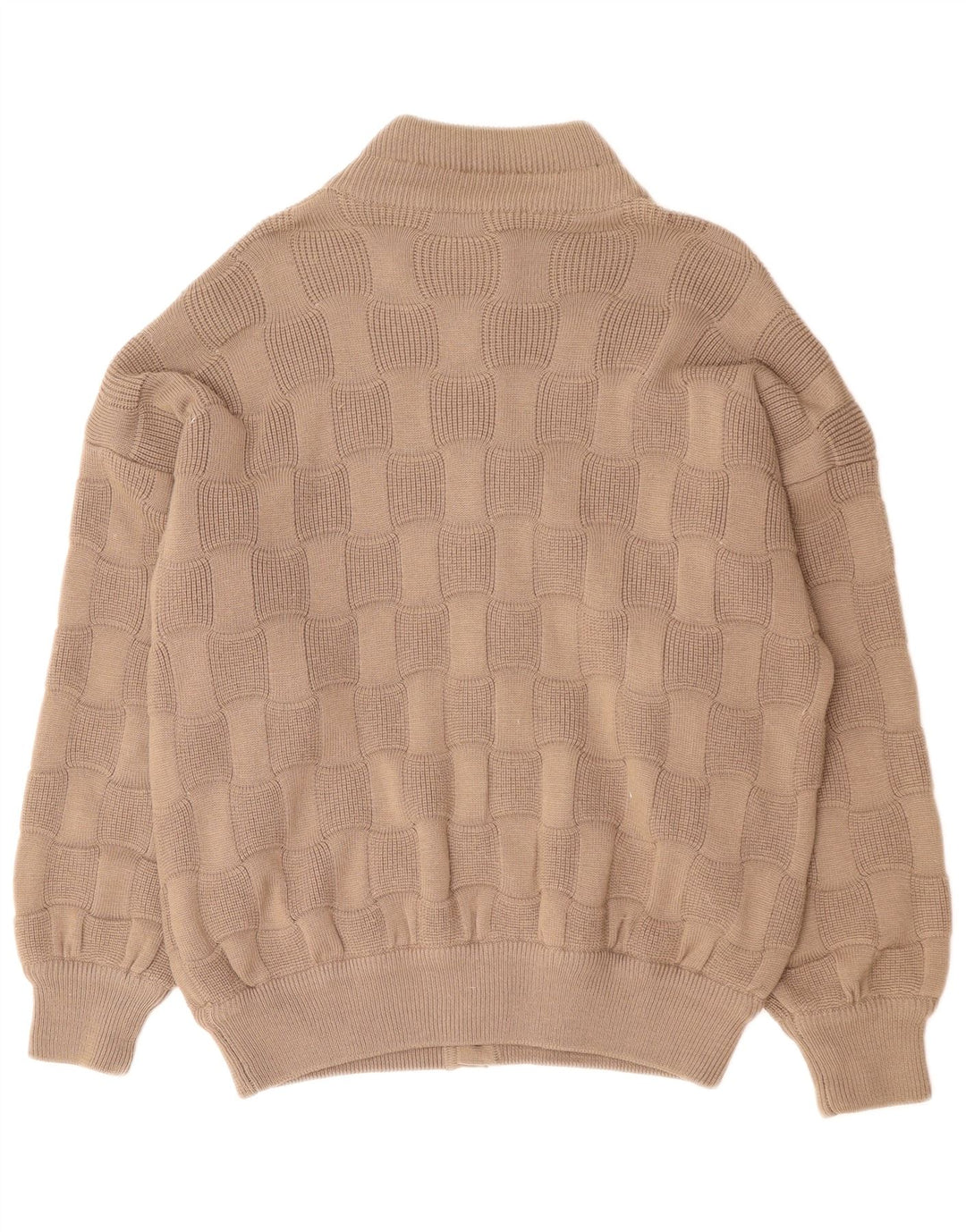 Vintage herre cardigan sweater stor beige geometrisk polyakryl