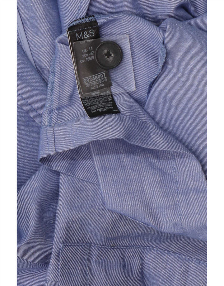 Marks & Spencer Dame 2 Button Blazer Jacket UK 14 Large Blue Linen