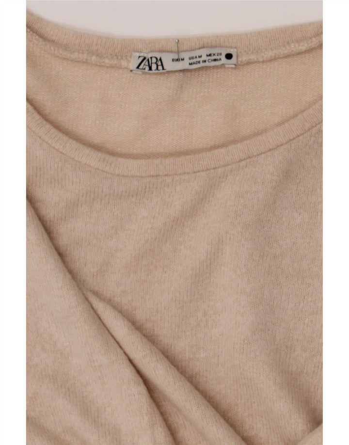 Zara Womens Crop Top Langærmet UK 14 Medium Beige