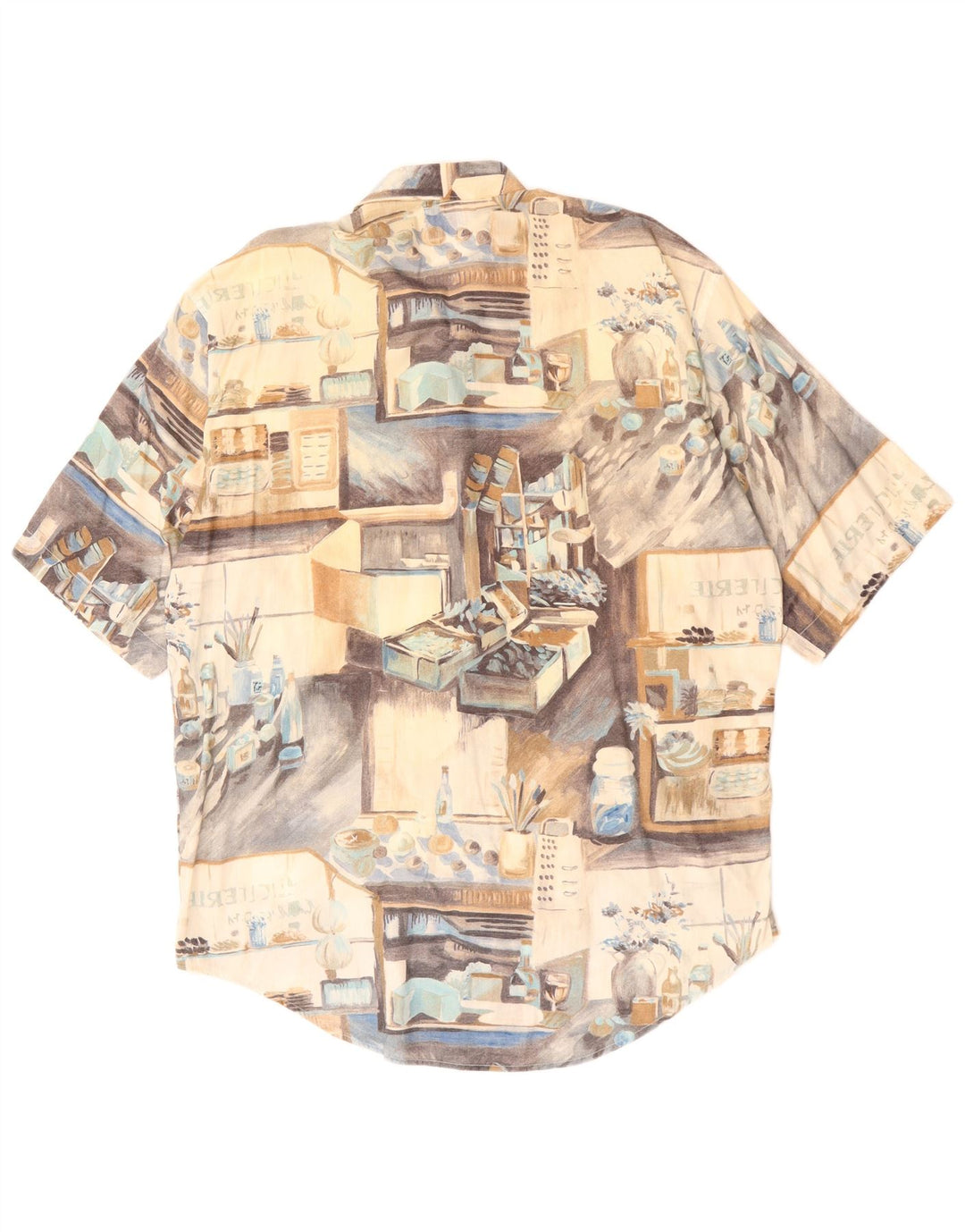 Benetton Herre grafisk kortærmet skjorte XL Beige Patchwork Bomuld