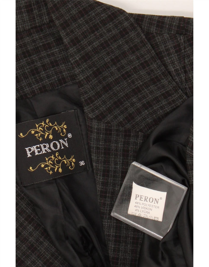 Vintage dame 1-knap blazerjakke EU 36 lille grå ternet polyester