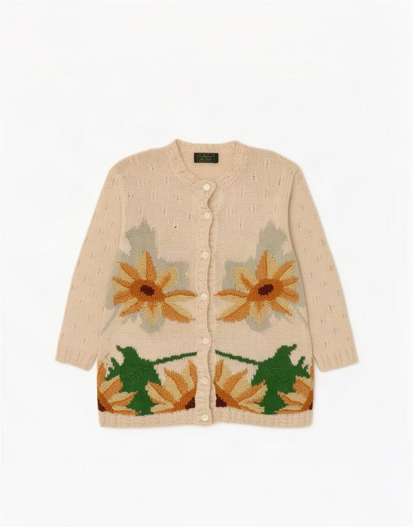 Vintage dame cardigan sweater UK 14 Medium Beige Floral