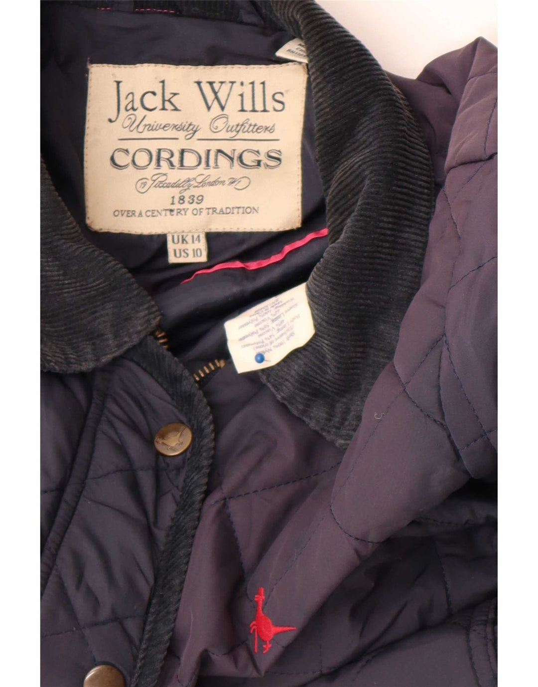 Jack Wills Quiltet jakke til kvinder UK 14 Stor marineblå nylon
