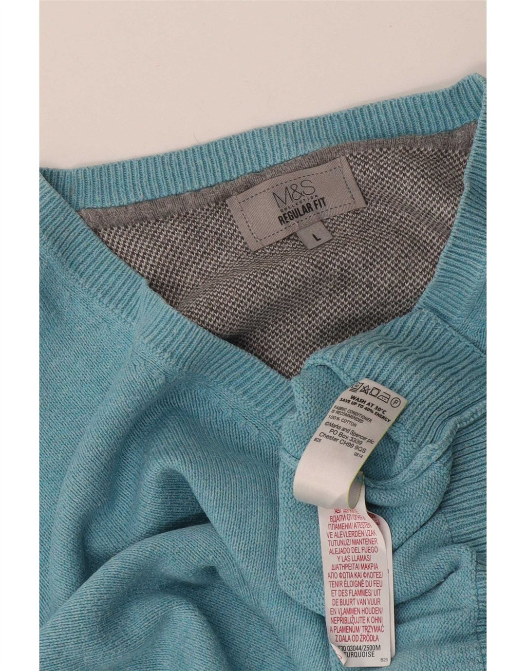 Marks & Spencer Herre Regular Fit V-hals sweater Stor blå bomuld