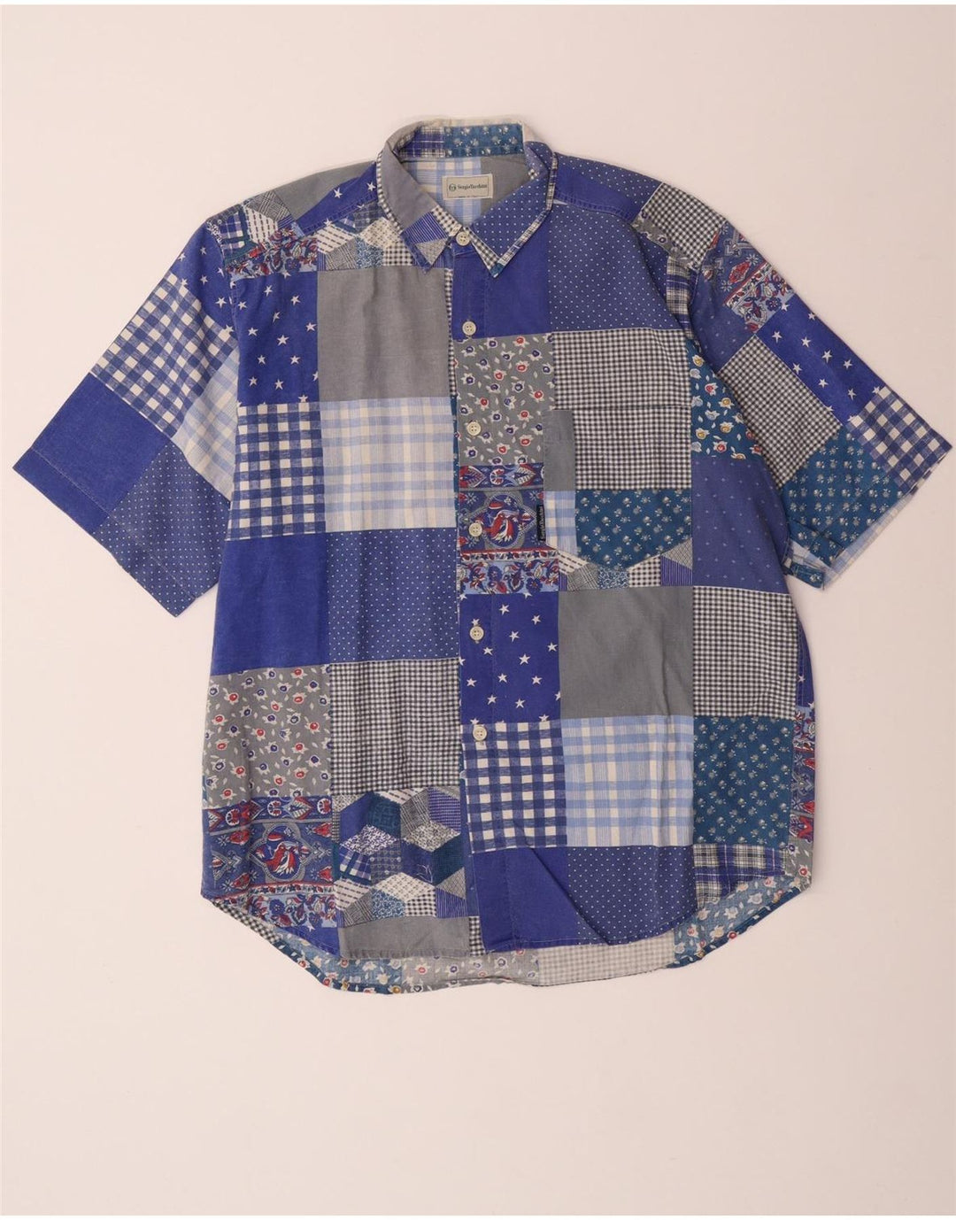 Sergio Tacchini Kortærmet Herreskjorte Stor Blå Patchwork