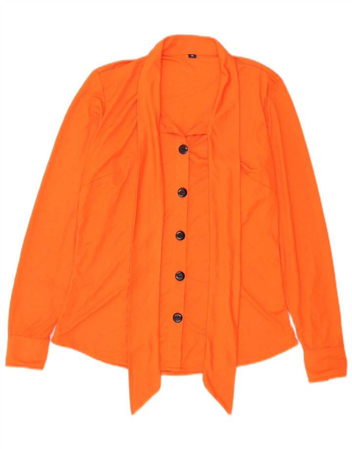 Vintage Dame Front Tie Shirt Bluse UK 14 Medium Orange