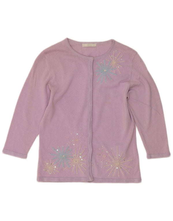 Marks & Spencer Womens Cardigan Sweater UK 8 Small  Purple Floral Cotton