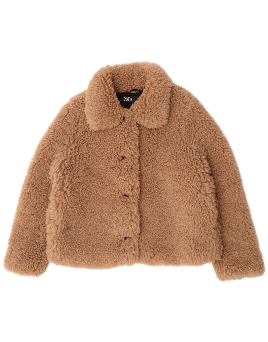 Zara Dame Teddy Bear Oversized Faux Fur Jacket UK 16 Large Beige