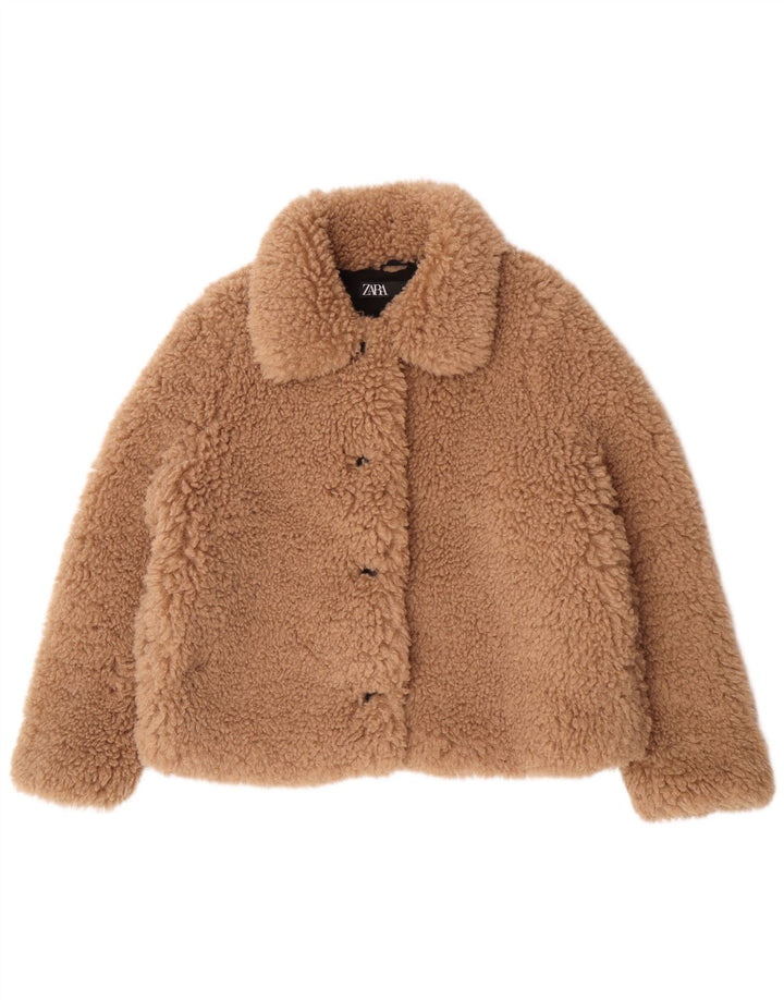 Zara Dame Teddy Bear Oversized Faux Fur Jacket UK 16 Large Beige