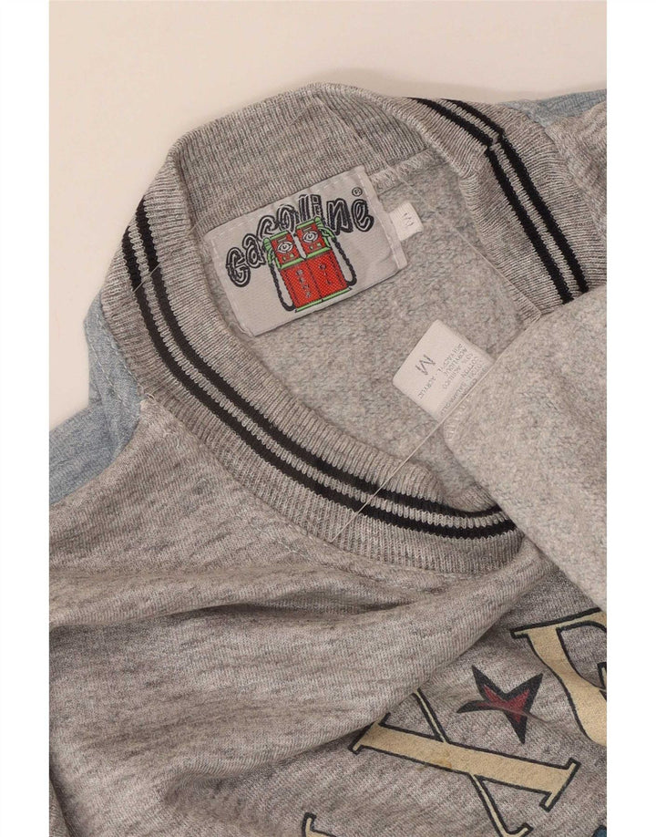 Vintage Herre Grafisk Sweatshirt Jumper Medium Grå Colourblock Bomuld