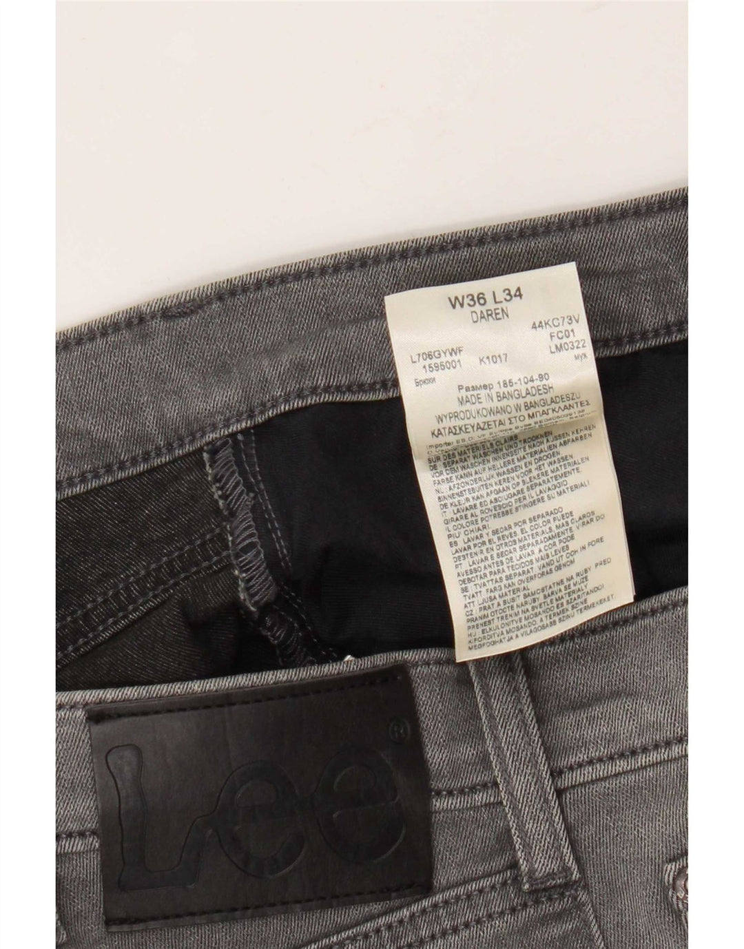 Lee Mens Daren Slim Jeans W36 L34 Grå Bomuld
