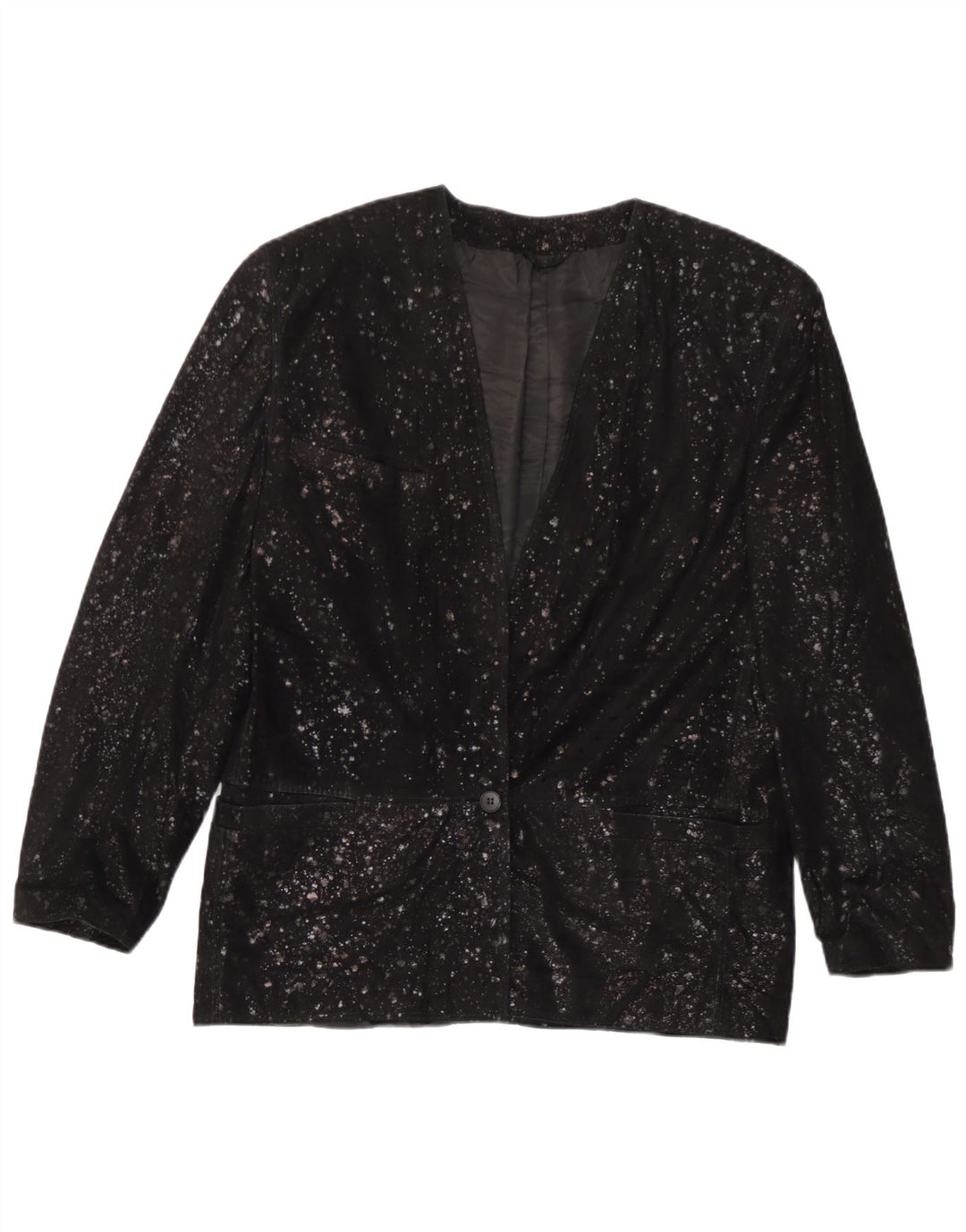 Carla Buti Dame Ruskind 1 Knap Blazer Jakke IT 42 Medium Sort Plettet