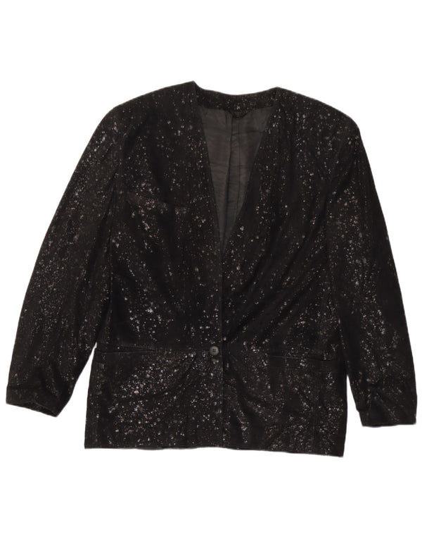 Carla Buti Dame Ruskind 1 Knap Blazer Jakke IT 42 Medium Sort Plettet