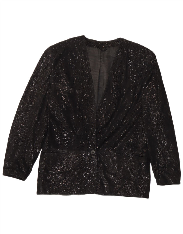 Carla Buti Dame Ruskind 1 Knap Blazer Jakke IT 42 Medium Sort Plettet