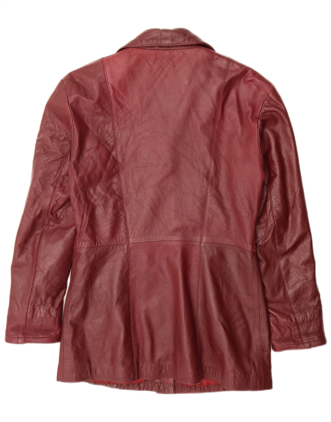 Vintage dame 4-knaps læder blazerjakke UK 10 Small Burgundy