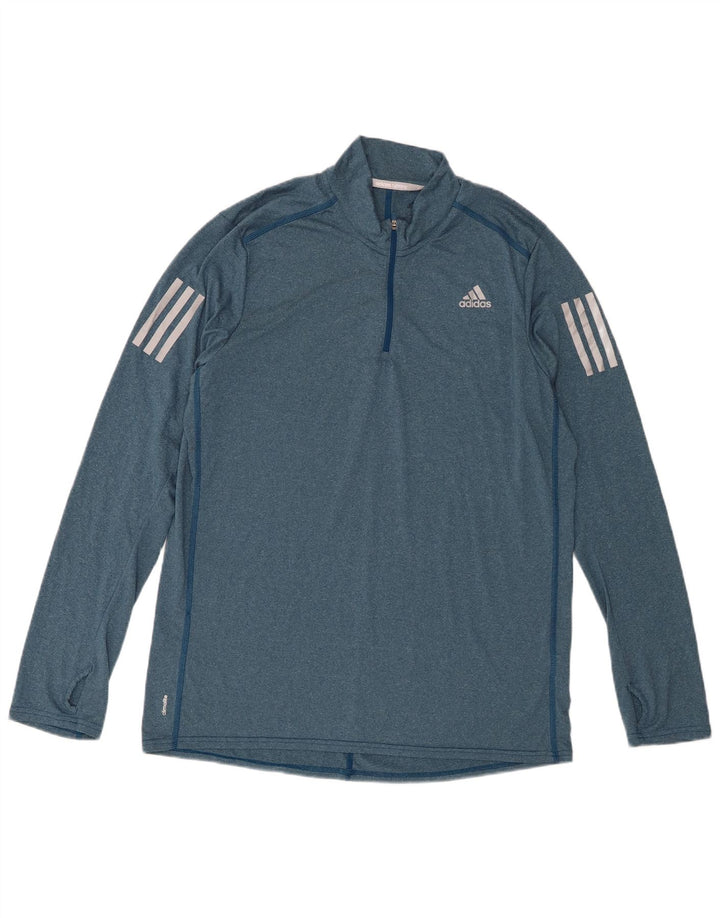 Adidas Herre Climalite Zip Neck Top Langærmet Stor Blå Polyester