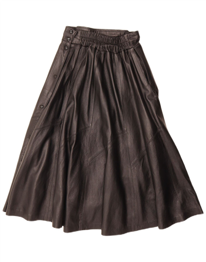Vintage Dame Læder Flared Nederdel Medium W28 Sort