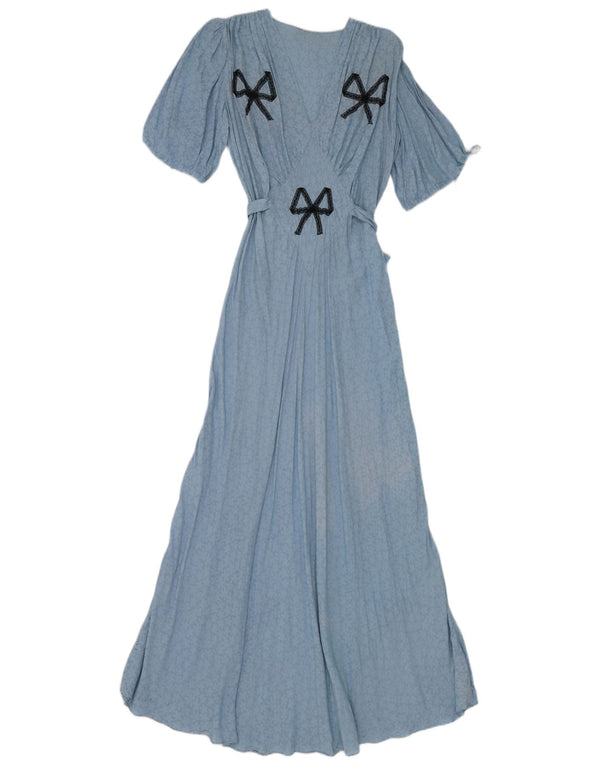 Vintage Dame Maxi Dress UK 12 Medium Blue Floral