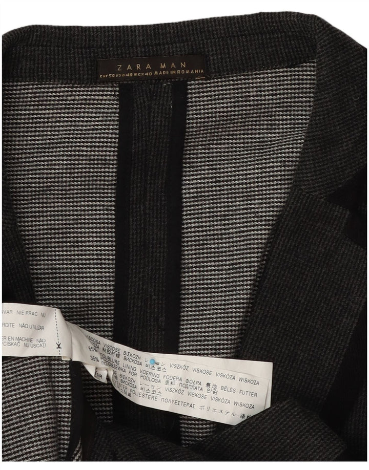 Zara Herre 1-knaps blazerjakke EU 50 Medium Grå Viscose