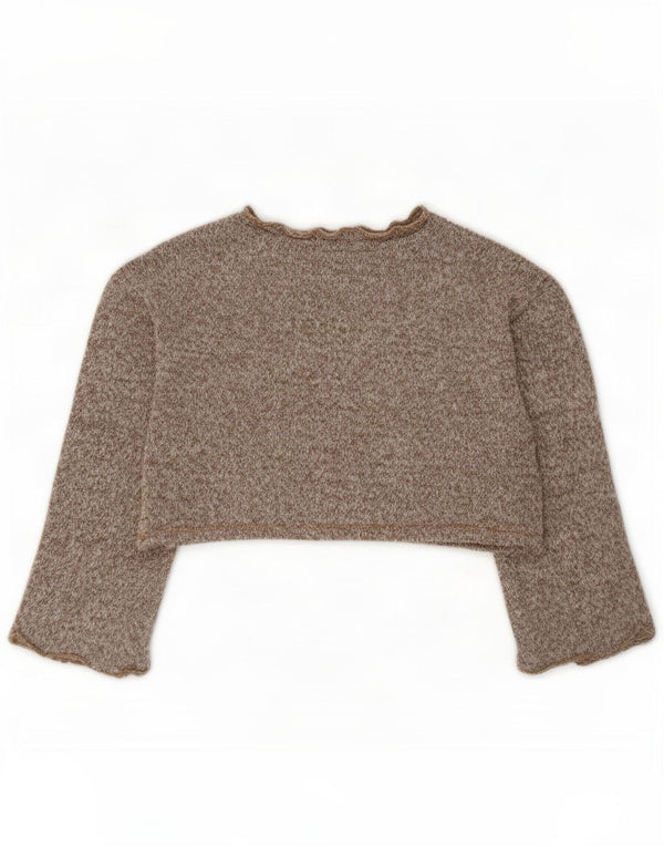 Zara Womens Crop Oversized Top Langærmet UK 10 Small Brown Polyester