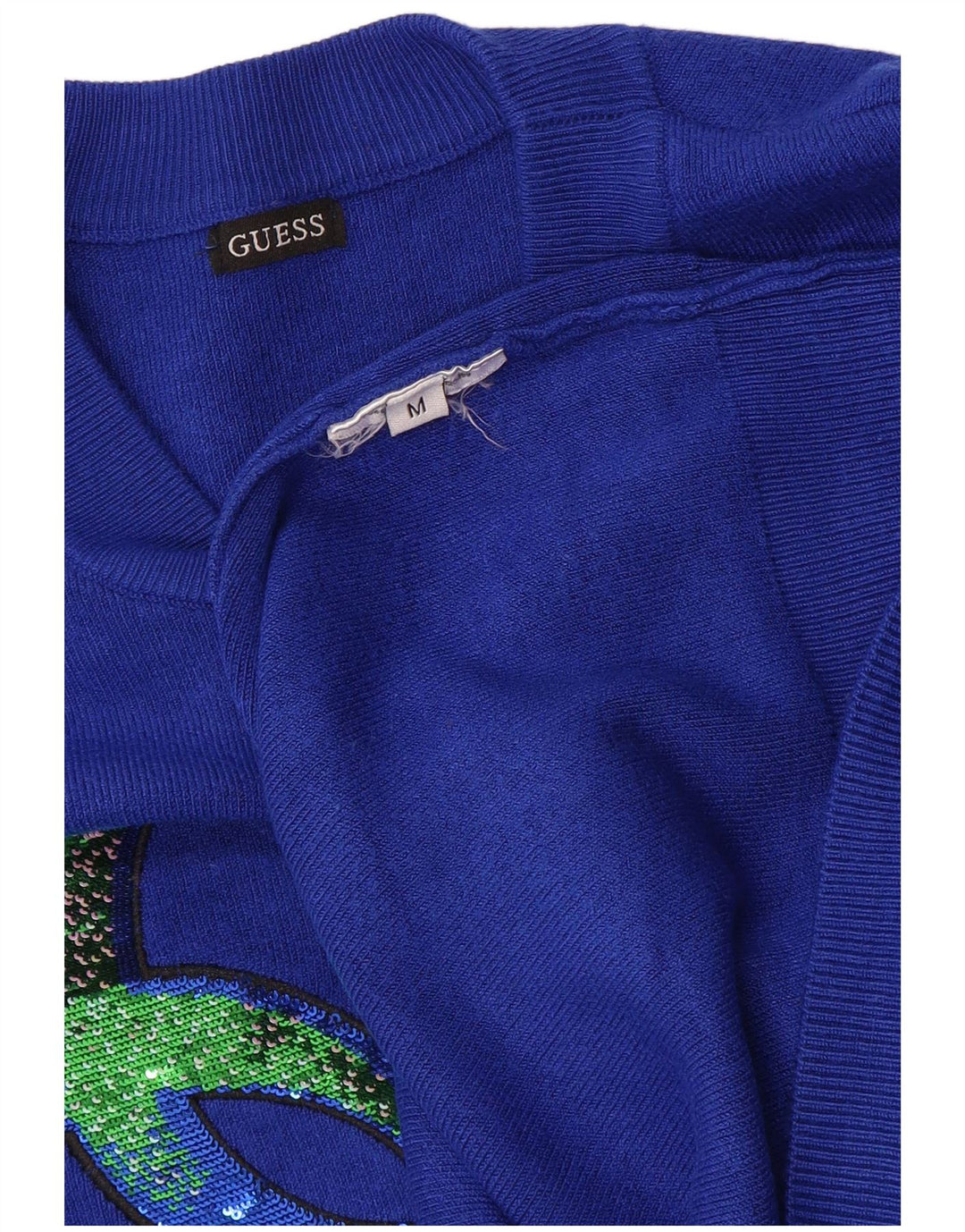 Guess grafisk sweater med rund hals til kvinder UK 14 Medium Blue