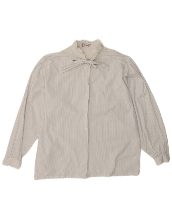 Vintage Womens Front Tie Shirt Bluse UK 16 Large White Striped