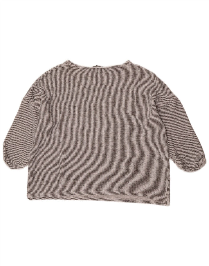 Zara Dame 3/4 ærmet oversize bluse Top UK 14 Mellem grå stribet