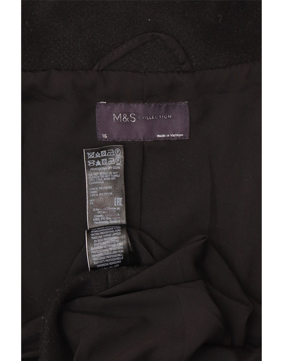 Marks & Spencer Dameoverfrakke UK 16 Large Black Polyester