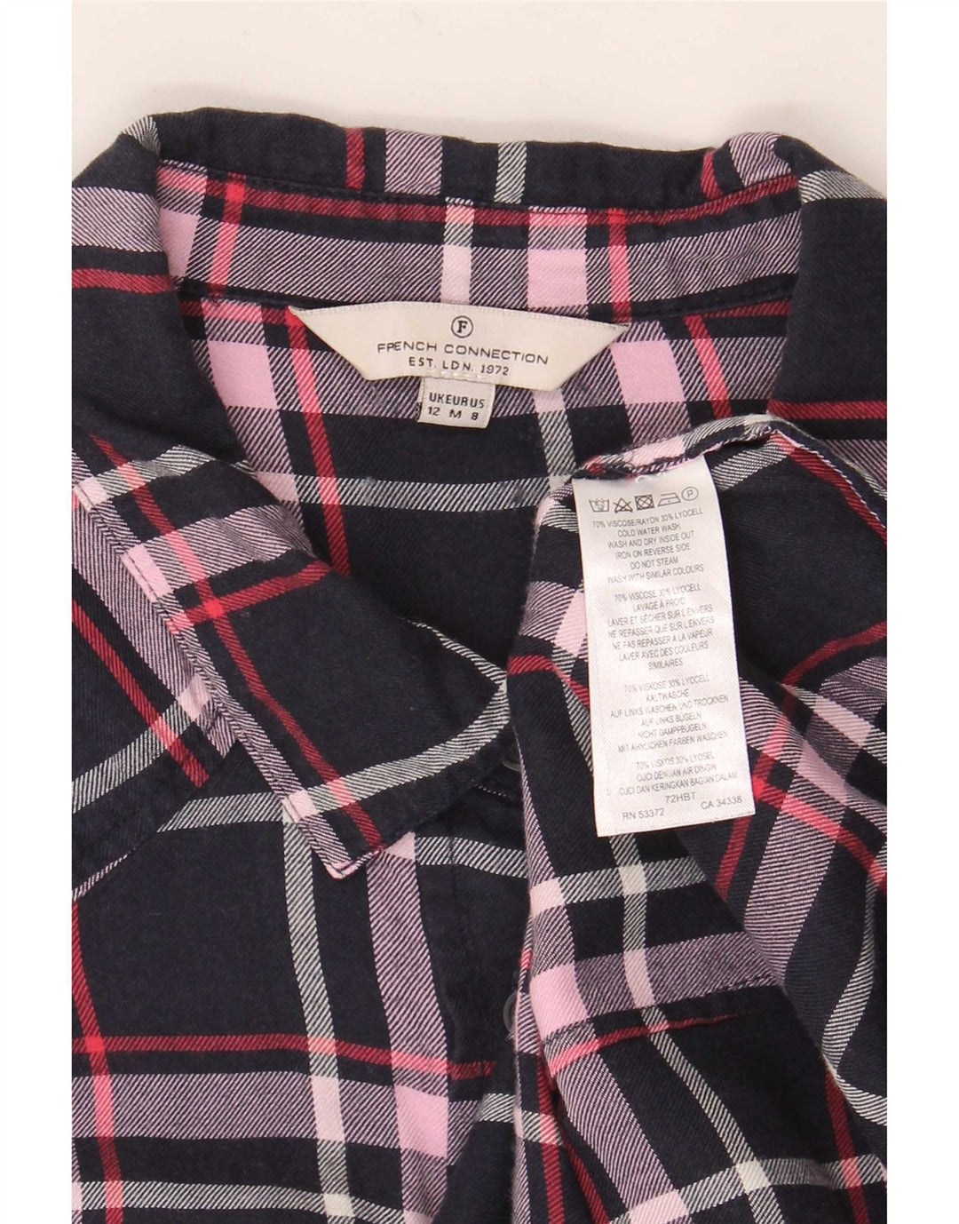 French Connection Dameskjorte UK 12 Medium Navy Blue Check Viscose