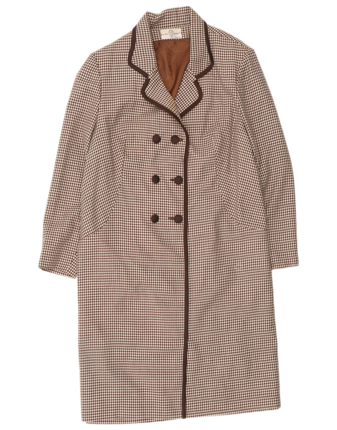 Alta Moda Dame Dobbeltradet Frakke UK 8 Small Brown Houndstooth