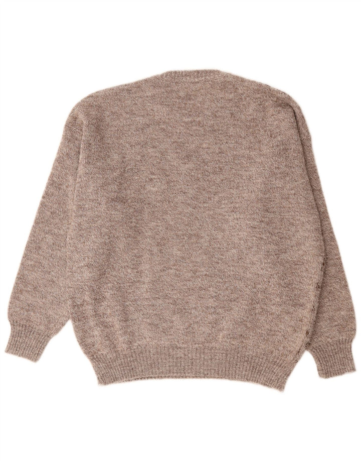 Vintage herre rund hals sweater stor brun geometrisk