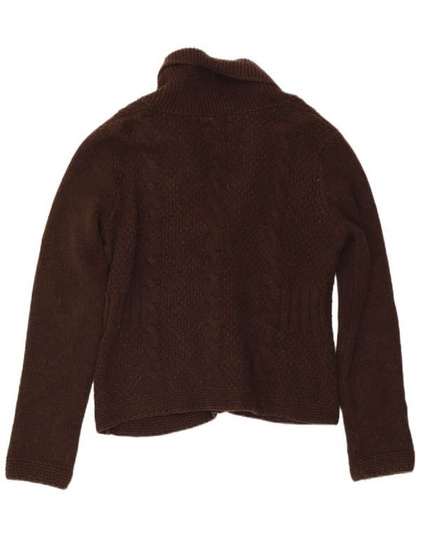 Eddie Bauer Dame Cardigan Sweater UK 12 Medium Brown Flecked Bomuld